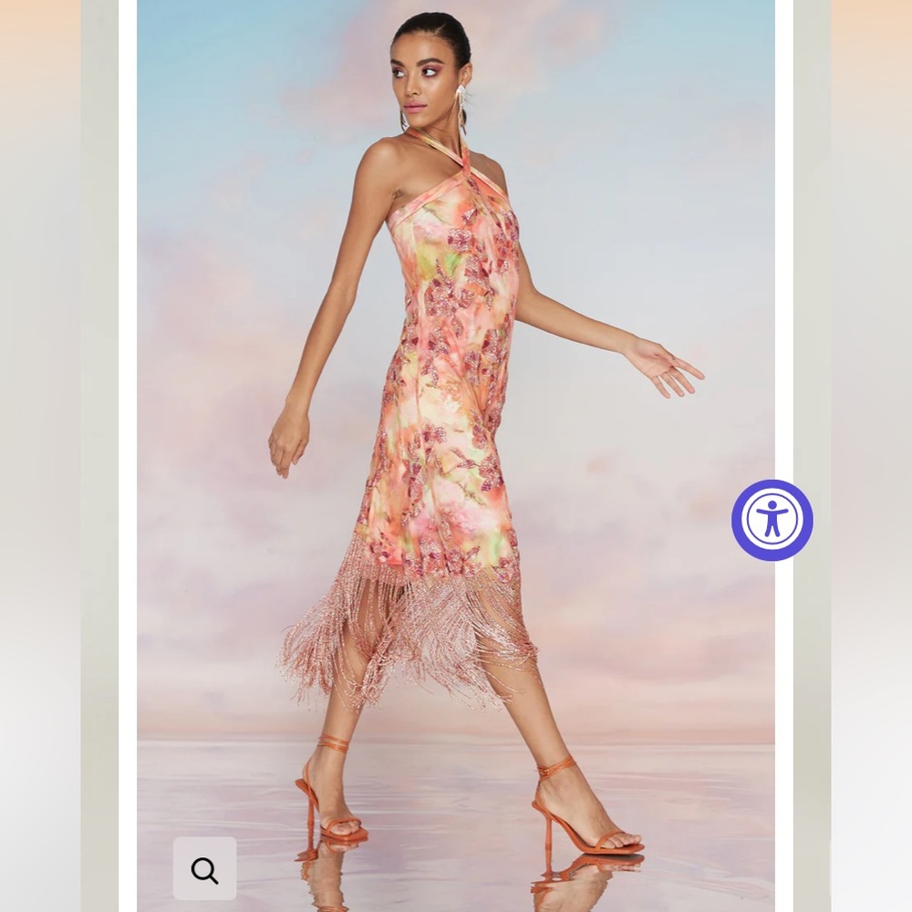 NWT Theia Brigitte Fringe Halter Dress Retails $1245 no offers lowest priced - Picture 4 of 11